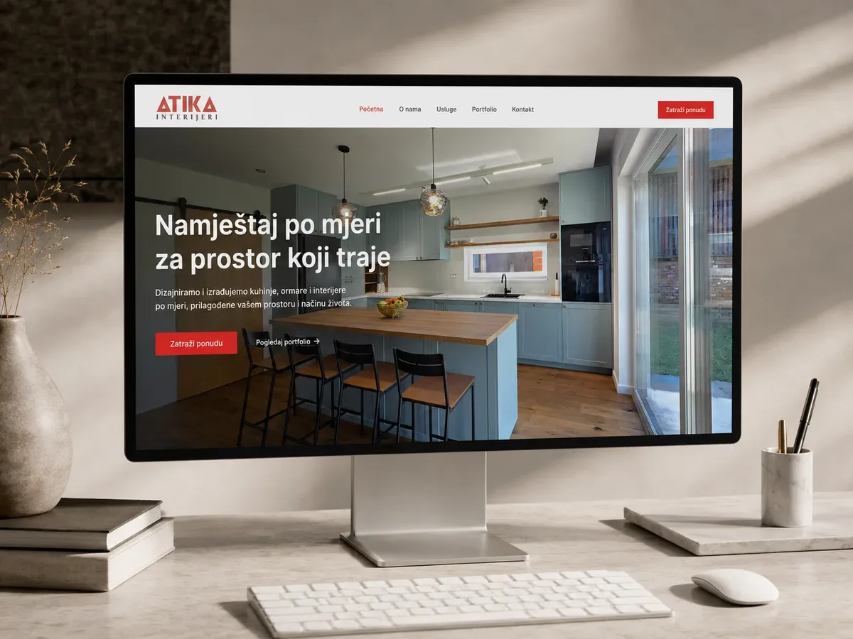 Atika Interijeri – animated web design and development for a custom furniture and interior workshop