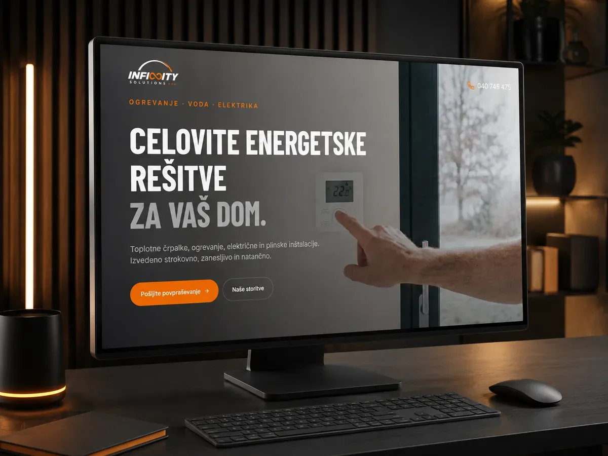 Infinity Solutions – animirani web dizajn, brendiranje i razvoj za tvrtku za energetske i instalacijske usluge u Sloveniji