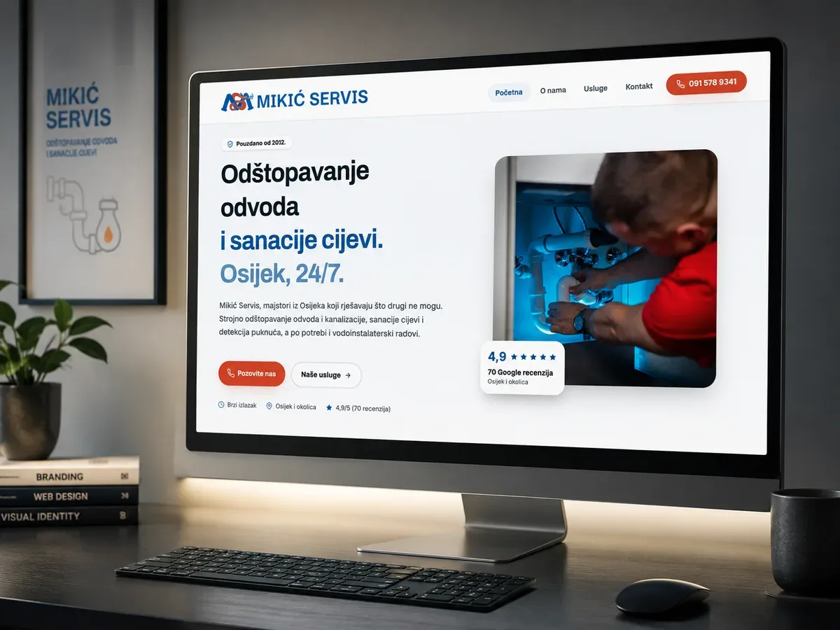 Mikić Servis – web dizajn i razvoj za servis za odštopavanje odvoda i vodoinstalacije u Osijeku